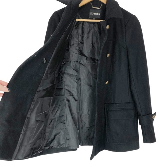 Express Women’s Black Rectangular Wool Blend Winter Cold Weather Preppy Pea Coat - Picture 6 of 16